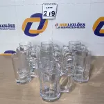 LOTE 219 - 10 CANECAS DE VIDRO PARA CHOPP. (NO ESTADO) ATENÇÃO! FAZER A VISITAÇÃO ANTES DE ARREMATAR, NÃO SABEMOS SE FUNCIONA. LEILÃO NÃO TEM GARANTIA E NEM DEVOLUÇÃO, SUJEITO A POSSÍVEIS AVARIAS VISÍVEIS/OCULTAS E/OU AUSÊNCIA DE COMPONENTES.