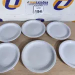 LOTE 194 - 06 PRATOS EM PORCELANA. (NO ESTADO) ATENÇÃO! FAZER A VISITAÇÃO ANTES DE ARREMATAR, NÃO SABEMOS SE FUNCIONA. LEILÃO NÃO TEM GARANTIA E NEM DEVOLUÇÃO, SUJEITO A POSSÍVEIS AVARIAS VISÍVEIS/OCULTAS E/OU AUSÊNCIA DE COMPONENTES.
