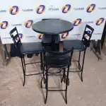LOTE 010 - 01 MESA BISTRÔ COM 04 BANQUETAS ALTAS. (NO ESTADO) ATENÇÃO! FAZER A VISITAÇÃO ANTES DE ARREMATAR, NÃO SABEMOS SE FUNCIONA. LEILÃO NÃO TEM GARANTIA E NEM DEVOLUÇÃO, SUJEITO A POSSÍVEIS AVARIAS VISÍVEIS/OCULTAS E/OU AUSÊNCIA DE COMPONENTES.