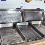 LOTE 011 - 05 CUBAS PERFURADAS EM INOX. (NO ESTADO) ATENÇÃO! FAZER A VISITAÇÃO ANTES DE ARREMATAR, NÃO SABEMOS SE FUNCIONA. LEILÃO NÃO TEM GARANTIA E NEM DEVOLUÇÃO, SUJEITO A POSSÍVEIS AVARIAS VISÍVEIS/OCULTAS E/OU AUSÊNCIA DE COMPONENTES.