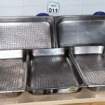 LOTE 011 - 05 CUBAS PERFURADAS EM INOX. (NO ESTADO) ATENÇÃO! FAZER A VISITAÇÃO ANTES DE ARREMATAR, NÃO SABEMOS SE FUNCIONA. LEILÃO NÃO TEM GARANTIA E NEM DEVOLUÇÃO, SUJEITO A POSSÍVEIS AVARIAS VISÍVEIS/OCULTAS E/OU AUSÊNCIA DE COMPONENTES.