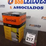 LOTE 217 - 01 LATA DE TINTA MARCA SUVINIL COR CINZA FOSCO ESCURO 18L.(NOVO)  (VALIDADE 10/2027)(NO ESTADO) ATENÇÃO! FAZER A VISITAÇÃO ANTES DE ARREMATAR, NÃO SABEMOS SE FUNCIONA. LEILÃO NÃO TEM GARANTIA E NEM DEVOLUÇÃO, SUJEITO A POSSÍVEIS AVARIAS VISÍVEIS/OCULTAS E/OU AUSÊNCIA DE COMPONENTES.