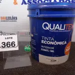 LOTE 366 - 01 GALÃO DE TINTA MARCA QUALITEX. (NO ESTADO) ATENÇÃO! FAZER A VISITAÇÃO ANTES DE ARREMATAR, NÃO SABEMOS SE FUNCIONA. LEILÃO NÃO TEM GARANTIA E NEM DEVOLUÇÃO, SUJEITO A POSSÍVEIS AVARIAS VISÍVEIS/OCULTAS E/OU AUSÊNCIA DE COMPONENTES.