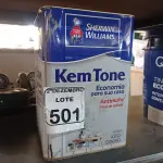 LOTE 501 - 01 LATA DE TINTA MARCA SHERRY WILLIAMS NA COR CAMURÇA 18L. (NO ESTADO) ATENÇÃO! FAZER A VISITAÇÃO ANTES DE ARREMATAR, NÃO SABEMOS SE FUNCIONA. LEILÃO NÃO TEM GARANTIA E NEM DEVOLUÇÃO, SUJEITO A POSSÍVEIS AVARIAS VISÍVEIS/OCULTAS E/OU AUSÊNCIA DE COMPONENTES.