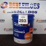 LOTE 293 - 01 GALÃO DE TINTA PARA INTERIOR QUALITEX 18L RENDE ATÉ 300M. (NO ESTADO) ATENÇÃO! FAZER A VISITAÇÃO ANTES DE ARREMATAR, NÃO SABEMOS SE FUNCIONA. LEILÃO NÃO TEM GARANTIA E NEM DEVOLUÇÃO, SUJEITO A POSSÍVEIS AVARIAS VISÍVEIS/OCULTAS E/OU AUSÊNCIA DE COMPONENTES.