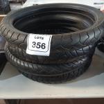 LOTE 356 - 04 PNEUS DE MOTO USADOS, SENDO 02 90/90 AROS 21, 01 120/70 ARO 19 E 01 100/90 ARO 19. (NO ESTADO) ATENÇÃO! FAZER A VISITAÇÃO ANTES DE ARREMATAR, NÃO SABEMOS SE FUNCIONA. LEILÃO NÃO TEM GARANTIA E NEM DEVOLUÇÃO, SUJEITO A POSSÍVEIS AVARIAS VISÍVEIS/OCULTAS E/OU AUSÊNCIA DE COMPONENTES.