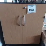 LOTE 103 - 01 ARMÁRIO BAIXO EM MADEIRA 02 PORTAS. (NO ESTADO EM QUE SE ENCONTRA. SUJEITO A AVARIAS OCULTAS/VISÍVEIS.)