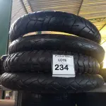 LOTE 234 - 04 PNEUS DE MOTO USADOS, SENDO 02 90/90 AROS 21, 01 120/70 ARO 19 E 01 100/90 ARO 19. (NO ESTADO) ATENÇÃO! FAZER A VISITAÇÃO ANTES DE ARREMATAR, NÃO SABEMOS SE FUNCIONA. LEILÃO NÃO TEM GARANTIA E NEM DEVOLUÇÃO, SUJEITO A POSSÍVEIS AVARIAS VISÍVEIS/OCULTAS E/OU AUSÊNCIA DE COMPONENTES.