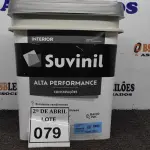 LOTE 079 - 01 GALÃO DE TINTA SUVINIL DE 18L PARA INTERIORES ACABAMENTO FOSCO BRANCO. (NOVO) (NO ESTADO) ATENÇÃO! FAZER A VISITAÇÃO ANTES DE ARREMATAR, NÃO SABEMOS SE FUNCIONA. LEILÃO NÃO TEM GARANTIA E NEM DEVOLUÇÃO, SUJEITO A POSSÍVEIS AVARIAS VISÍVEIS/OCULTAS E/OU AUSÊNCIA DE COMPONENTES.