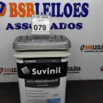 LOTE 079 - 01 GALÃO DE TINTA SUVINIL DE 18L PARA INTERIORES ACABAMENTO FOSCO BRANCO. (NOVO) (NO ESTADO) ATENÇÃO! FAZER A VISITAÇÃO ANTES DE ARREMATAR, NÃO SABEMOS SE FUNCIONA. LEILÃO NÃO TEM GARANTIA E NEM DEVOLUÇÃO, SUJEITO A POSSÍVEIS AVARIAS VISÍVEIS/OCULTAS E/OU AUSÊNCIA DE COMPONENTES.