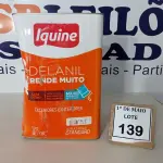 LOTE 139 - 01 LATA DE TINTA EXTERIOR/INTERIOR DE 16/18L DELANIL FOSCO BASE P MARCA IQUINE. (NOVO) (NO ESTADO) ATENÇÃO! FAZER A VISITAÇÃO ANTES DE ARREMATAR, NÃO SABEMOS SE FUNCIONA. LEILÃO NÃO TEM GARANTIA E NEM DEVOLUÇÃO, SUJEITO A POSSÍVEIS AVARIAS VISÍVEIS/OCULTAS E/OU AUSÊNCIA DE COMPONENTES.