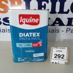 LOTE 292 - 01 LATA DE TINTA PARA INTERIORES DE 16/18 BRANCO BASE P MARCA IQUINE DIATEX. (NOVO) (NO ESTADO) ATENÇÃO! FAZER A VISITAÇÃO ANTES DE ARREMATAR, NÃO SABEMOS SE FUNCIONA. LEILÃO NÃO TEM GARANTIA E NEM DEVOLUÇÃO, SUJEITO A POSSÍVEIS AVARIAS VISÍVEIS/OCULTAS E/OU AUSÊNCIA DE COMPONENTES.