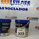 LOTE 323 - 02 GALÕES DE TINTA DE 3,6L AMARELO SOL MARCA QUALITEX. (NOVO) (NO ESTADO) ATENÇÃO! FAZER A VISITAÇÃO ANTES DE ARREMATAR, NÃO SABEMOS SE FUNCIONA. LEILÃO NÃO TEM GARANTIA E NEM DEVOLUÇÃO, SUJEITO A POSSÍVEIS AVARIAS VISÍVEIS/OCULTAS E/OU AUSÊNCIA DE COMPONENTES.