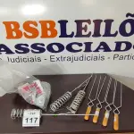 LOTE 117 - 04 ESPETOS DE FERRO, 03 SUPORTES PARA VARA E VÁRIAS TARJETAS E DOBRADIÇAS DIVERSAS. (NO ESTADO) ATENÇÃO! FAZER A VISITAÇÃO ANTES DE ARREMATAR, NÃO SABEMOS SE FUNCIONA, LEILÃO NÃO TEM GARANTIA E NEM DEVOLUÇÃO, SUJEITO A POSSÍVEIS AVARIAS VISÍVEIS/OCULTAS E/OU AUSÊNCIA DE COMPONENTES.