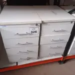 LOTE 326 - 02 GAVETEIROS COM 04 GAVETAS CADA. (NO ESTADO) ATENÇÃO! FAZER A VISITAÇÃO ANTES DE ARREMATAR, NÃO SABEMOS SE FUNCIONA, LEILÃO NÃO TEM GARANTIA E NEM DEVOLUÇÃO, SUJEITO A POSSÍVEIS AVARIAS VISÍVEIS/OCULTAS E/OU AUSÊNCIA DE COMPONENTES.