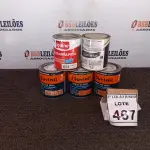 LOTE 467 - 03 ACABAMENTOS ACETINADOS DE 800ML MARCA SUVINIL, 01 ESMALTE SINTÉTICO DE 900ML MARCA PREMIER E 01 VERNIZ DE 900ML MARCA IQUINE. (NO ESTADO) ATENÇÃO! FAZER A VISITAÇÃO ANTES DE ARREMATAR, NÃO SABEMOS SE FUNCIONA, LEILÃO NÃO TEM GARANTIA E NEM DEVOLUÇÃO, SUJEITO A POSSÍVEIS AVARIAS VISÍVEIS/OCULTAS E/OU AUSÊNCIA DE COMPONENTES.