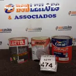 LOTE 474 - 01 ESMALTE SINTÉTICO DE 3,6L MARCA CORAL, 01 ESMALTE SINTÉTICO COM 3,6L MARCA DELCOR E 01 SELADOR DE 3,6L MARCA LUZTOL. (NO ESTADO) ATENÇÃO! FAZER A VISITAÇÃO ANTES DE ARREMATAR, NÃO SABEMOS SE FUNCIONA, LEILÃO NÃO TEM GARANTIA E NEM DEVOLUÇÃO, SUJEITO A POSSÍVEIS AVARIAS VISÍVEIS/OCULTAS E/OU AUSÊNCIA DE COMPONENTES.