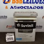 LOTE 205 - 01 GALÃO DE TINTA SUVINIL DE 18L PARA INTERIORES ACABAMENTO FOSCO BRANCO. (NOVO) (NO ESTADO) ATENÇÃO! FAZER A VISITAÇÃO ANTES DE ARREMATAR, NÃO SABEMOS SE FUNCIONA. LEILÃO NÃO TEM GARANTIA E NEM DEVOLUÇÃO, SUJEITO A POSSÍVEIS AVARIAS VISÍVEIS/OCULTAS E/OU AUSÊNCIA DE COMPONENTES.