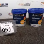 LOTE 051 - 02 TINTAS PARA INTERIORES COM 3,6L CADA NA COR AMARELO SOL MACA QUALITEX.  (NO ESTADO) ATENÇÃO! FAZER A VISITAÇÃO ANTES DE ARREMATAR, NÃO SABEMOS SE FUNCIONA. LEILÃO NÃO TEM GARANTIA E NEM DEVOLUÇÃO, SUJEITO A POSSÍVEIS AVARIAS VISÍVEIS/OCULTAS E/OU AUSÊNCIA DE COMPONENTES.