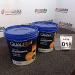 LOTE 018 - 02 TINTAS PARA INTERIORES COM 3,6L CADA NA COR AMARELO SOL MACA QUALITEX.  (NO ESTADO) ATENÇÃO! FAZER A VISITAÇÃO ANTES DE ARREMATAR, NÃO SABEMOS SE FUNCIONA. LEILÃO NÃO TEM GARANTIA E NEM DEVOLUÇÃO, SUJEITO A POSSÍVEIS AVARIAS VISÍVEIS/OCULTAS E/OU AUSÊNCIA DE COMPONENTES.