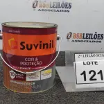 LOTE 121 - 01 LATA DE TINTA ESMALTE PARA MADEIRAS E METAIS NA COR BRILHANTE AMARELO OURO DE 3,6L MARCA SUVINIL. (NOVO) (NO ESTADO) ATENÇÃO! FAZER A VISITAÇÃO ANTES DE ARREMATAR, NÃO SABEMOS SE FUNCIONA. LEILÃO NÃO TEM GARANTIA E NEM DEVOLUÇÃO, SUJEITO A POSSÍVEIS AVARIAS VISÍVEIS/OCULTAS E/OU AUSÊNCIA DE COMPONENTES.