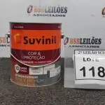 LOTE 118 - 01 LATA DE TINTA ESMALTE PARA MADEIRAS E METAIS NA COR BRILHANTE CINZA ESCURO DE 3,6L MARCA SUVINIL. (NOVO) (NO ESTADO) ATENÇÃO! FAZER A VISITAÇÃO ANTES DE ARREMATAR, NÃO SABEMOS SE FUNCIONA. LEILÃO NÃO TEM GARANTIA E NEM DEVOLUÇÃO, SUJEITO A POSSÍVEIS AVARIAS VISÍVEIS/OCULTAS E/OU AUSÊNCIA DE COMPONENTES.
