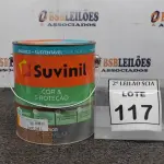 LOTE 117 - 01 LATA DE TINTA ESMALTE PARA MADEIRAS E METAIS NA COR BRILHANTE AMARELO OURO DE 3,6L MARCA SUVINIL. (NOVO) (NO ESTADO) ATENÇÃO! FAZER A VISITAÇÃO ANTES DE ARREMATAR, NÃO SABEMOS SE FUNCIONA. LEILÃO NÃO TEM GARANTIA E NEM DEVOLUÇÃO, SUJEITO A POSSÍVEIS AVARIAS VISÍVEIS/OCULTAS E/OU AUSÊNCIA DE COMPONENTES.