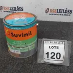 LOTE 120 - 01 LATA DE TINTA ESMALTE PARA MADEIRAS E METAIS NA COR BRILHANTE AMARELO OURO DE 3,6L MARCA SUVINIL. (NOVO) (NO ESTADO) ATENÇÃO! FAZER A VISITAÇÃO ANTES DE ARREMATAR, NÃO SABEMOS SE FUNCIONA. LEILÃO NÃO TEM GARANTIA E NEM DEVOLUÇÃO, SUJEITO A POSSÍVEIS AVARIAS VISÍVEIS/OCULTAS E/OU AUSÊNCIA DE COMPONENTES.