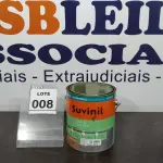 LOTE 008 - 01 LATA DE TINTA ESMALTE DE 3,6L NA COR BRILHANTE PLATINA MARCA SUVINIL. (NO ESTADO) ATENÇÃO! FAZER A VISITAÇÃO ANTES DE ARREMATAR, NÃO SABEMOS SE FUNCIONA. LEILÃO NÃO TEM GARANTIA E NEM DEVOLUÇÃO, SUJEITO A POSSÍVEIS AVARIAS VISÍVEIS/OCULTAS E/OU AUSÊNCIA DE COMPONENTES.