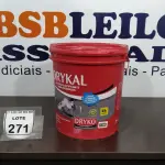LOTE 271 - 01 GALÃO DE 18L DE ADITIVO PLASTIFICANTE PARA ARGAMASSA MARCA DRYKAL. (NOVO) (NO ESTADO) ATENÇÃO! FAZER A VISITAÇÃO ANTES DE ARREMATAR, NÃO SABEMOS SE FUNCIONA. LEILÃO NÃO TEM GARANTIA E NEM DEVOLUÇÃO, SUJEITO A POSSÍVEIS AVARIAS VISÍVEIS/OCULTAS E/OU AUSÊNCIA DE COMPONENTES.