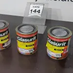 LOTE 144 - 03 LATAS DE ESMALTE SINTÉTICO DE 900ML CORES VARIADAS MARCA GLASURIT. (NO ESTADO) ATENÇÃO! FAZER A VISITAÇÃO ANTES DE ARREMATAR, NÃO SABEMOS SE FUNCIONA, LEILÃO NÃO TEM GARANTIA E NEM DEVOLUÇÃO, SUJEITO A POSSÍVEIS AVARIAS VISÍVEIS/OCULTAS E/OU AUSÊNCIA DE COMPONENTES.