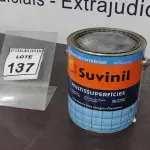 LOTE 137 - 01 LATA DE TINTA ESMALTE PARA AZULEJOS E PASTILHAS 3,6L NA COR ACETINADO BRANCO MARCA SUVINIL. (NO ESTADO) ATENÇÃO! FAZER A VISITAÇÃO ANTES DE ARREMATAR, NÃO SABEMOS SE FUNCIONA, LEILÃO NÃO TEM GARANTIA E NEM DEVOLUÇÃO, SUJEITO A POSSÍVEIS AVARIAS VISÍVEIS/OCULTAS E/OU AUSÊNCIA DE COMPONENTES.