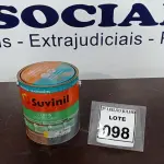 LOTE 098 - 01 LATA DE TINTA ESMALTE DE 3,6L NA COR BRILHANTE AMARELO OURO MARCA SUVINIL. (NO ESTADO) ATENÇÃO! FAZER A VISITAÇÃO ANTES DE ARREMATAR, NÃO SABEMOS SE FUNCIONA. LEILÃO NÃO TEM GARANTIA E NEM DEVOLUÇÃO, SUJEITO A POSSÍVEIS AVARIAS VISÍVEIS/OCULTAS E/OU AUSÊNCIA DE COMPONENTES.
