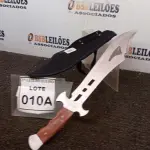 LOTE 010 - FACÃO  IMPORTADA AÇO INOXIDÁVEL CABO EM MADEIRA  FULL TANG BAINHA DE NYLON TAMANHO TOTAL 50CM PESO 526G JÁ AFIADA (NO ESTADO) ATENÇÃO! FAZER A VISITAÇÃO ANTES DE ARREMATAR, NÃO SABEMOS SE FUNCIONA, LEILÃO NÃO TEM GARANTIA E NEM DEVOLUÇÃO, SUJEITO A POSSÍVEIS AVARIAS VISÍVEIS/OCULTAS E/OU AUSÊNCIA DE COMPONENTES.  