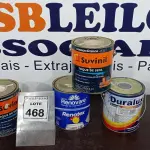 LOTE 468 - 02 LATAS DE TINTA BASE 3,2L ACETINADO BASE A2 MARCA SUVINIL, 01 LATA DE ESMALTE SINTÉTICO 3,2L COR AZUL FRANÇA MARCA DURALUXE E 01 LATA DE TINTA ACRÍLICA 3,2 MARCA RENOVARE. (NO ESTADO) ATENÇÃO! FAZER A VISITAÇÃO ANTES DE ARREMATAR, NÃO SABEMOS SE FUNCIONA, LEILÃO NÃO TEM GARANTIA E NEM DEVOLUÇÃO, SUJEITO A POSSÍVEIS AVARIAS VISÍVEIS/OCULTAS E/OU AUSÊNCIA DE COMPONENTES.