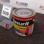LOTE 509 - 01 LATA DE ESMALTE SINTÉTICO COM 3,6L NA COR BRILHANTE AZUL REAL MARCA GLASURIT. (NO ESTADO) ATENÇÃO! FAZER A VISITAÇÃO ANTES DE ARREMATAR, NÃO SABEMOS SE FUNCIONA, LEILÃO NÃO TEM GARANTIA E NEM DEVOLUÇÃO, SUJEITO A POSSÍVEIS AVARIAS VISÍVEIS/OCULTAS E/OU AUSÊNCIA DE COMPONENTES.