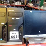 LOTE 098 - 02 CPU MARCA LENOVO E 02 MONITORES MARCA AOC. (NO ESTADO) ATENÇÃO! FAZER A VISITAÇÃO ANTES DE ARREMATAR, NÃO SABEMOS SE FUNCIONA, LEILÃO NÃO TEM GARANTIA E NEM DEVOLUÇÃO, SUJEITO A POSSÍVEIS AVARIAS VISÍVEIS/OCULTAS E/OU AUSÊNCIA DE COMPONENTES.