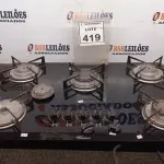LOTE 419 - 01 COOKTOP 05 BOCAS MARCA FISCHER. (NO ESTADO) ATENÇÃO! FAZER A VISITAÇÃO ANTES DE ARREMATAR, NÃO SABEMOS SE FUNCIONA. LEILÃO NÃO TEM GARANTIA E NEM DEVOLUÇÃO, SUJEITO A POSSÍVEIS AVARIAS VISÍVEIS/OCULTAS E/OU AUSÊNCIA DE COMPONENTES.