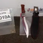 LOTE 010 - 01 FACA IMPORTADA AÇO INOXIDÁVEL CABO EM MADEIRA COM DETALHE DE ESCORPIÃO NA GUARDA  FULL TANG BAINHA DE NYLON TAMANHO TOTAL 32CM PESO 390G JÁ AFIADA  . (NO ESTADO) ATENÇÃO! FAZER A VISITAÇÃO ANTES DE ARREMATAR, NÃO SABEMOS SE FUNCIONA, LEILÃO NÃO TEM GARANTIA E NEM DEVOLUÇÃO, SUJEITO A POSSÍVEIS AVARIAS VISÍVEIS/OCULTAS E/OU AUSÊNCIA DE COMPONENTES.