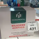 01 CAIXA COM 24 SILICONES ACÉTICO INCOLOR DE 240G CADA MARCA MONUMENTAL. (NO ESTADO) ATENÇÃO! FAZER A VISITAÇÃO ANTES DE ARREMATAR, NÃO SABEMOS SE FUNCIONA, LEILÃO NÃO TEM GARANTIA E NEM DEVOLUÇÃO, SUJEITO A POSSÍVEIS AVARIAS VISÍVEIS/OCULTAS E/OU AUSÊNCIA DE COMPONENTES.