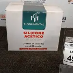 01 CAIXA COM 24 SILICONE ACÉTICO INCOLOR DE 240G CADA MARCA MONUMENTAL. (NO ESTADO) ATENÇÃO! FAZER A VISITAÇÃO ANTES DE ARREMATAR, NÃO SABEMOS SE FUNCIONA, LEILÃO NÃO TEM GARANTIA E NEM DEVOLUÇÃO, SUJEITO A POSSÍVEIS AVARIAS VISÍVEIS/OCULTAS E/OU AUSÊNCIA DE COMPONENTES.