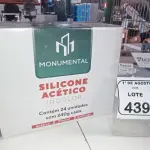 01 CAIXA COM 24 SILICONES ACÉTICO INCOLOR DE 240G CADA MARCA MONUMENTAL. (NO ESTADO) ATENÇÃO! FAZER A VISITAÇÃO ANTES DE ARREMATAR, NÃO SABEMOS SE FUNCIONA, LEILÃO NÃO TEM GARANTIA E NEM DEVOLUÇÃO, SUJEITO A POSSÍVEIS AVARIAS VISÍVEIS/OCULTAS E/OU AUSÊNCIA DE COMPONENTES.