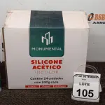 12 UNIDADES DE SILICONE ACÉTICO INCOLOR DE 240G CADA MARCA MONUMENTAL. (NO ESTADO) ATENÇÃO! FAZER A VISITAÇÃO ANTES DE ARREMATAR, NÃO SABEMOS SE FUNCIONA, LEILÃO NÃO TEM GARANTIA E NEM DEVOLUÇÃO, SUJEITO A POSSÍVEIS AVARIAS VISÍVEIS/OCULTAS E/OU AUSÊNCIA DE COMPONENTES.